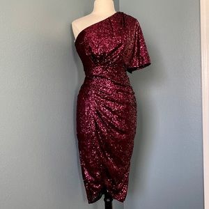 NWT Do+Be Sequin One Shoulder Ruby Wine Dress